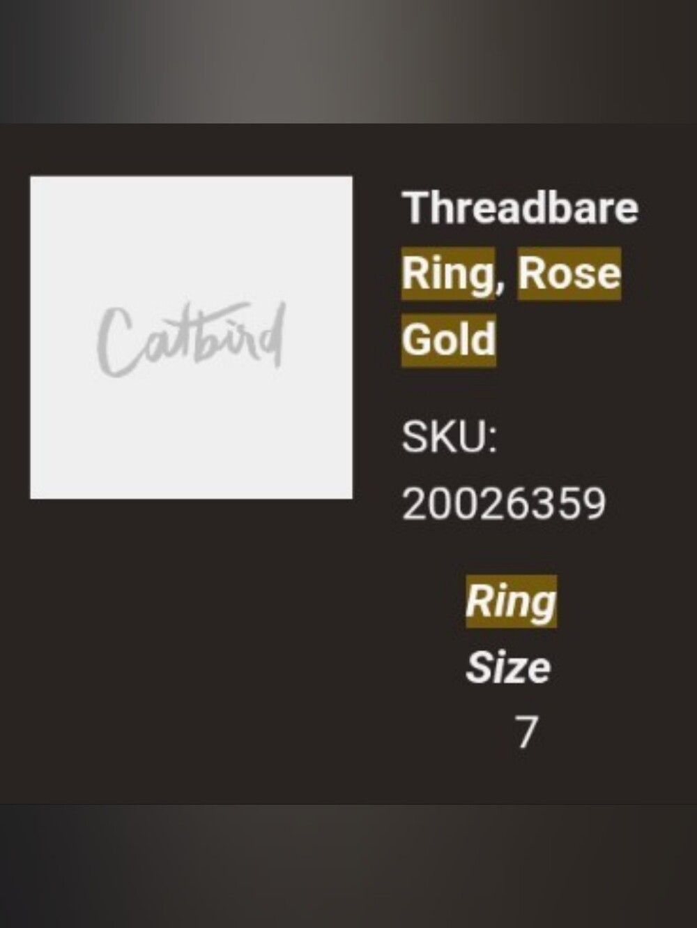 Catbird ROSE GOLD Threadbare Ring, Size 7 - Picture 6 of 8